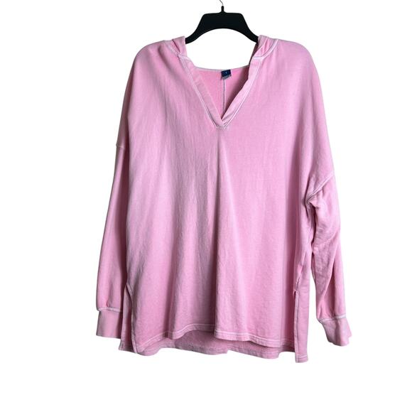Old Navy Large Pink Terry Hoodie Beach Top V-neck - Picture 1 of 7